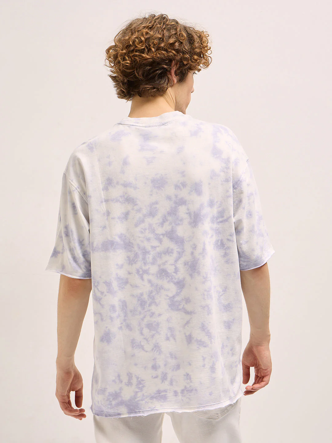 Men Light Lavender Tie-Dye Oversize Crew Neck T-shirt - Image 5