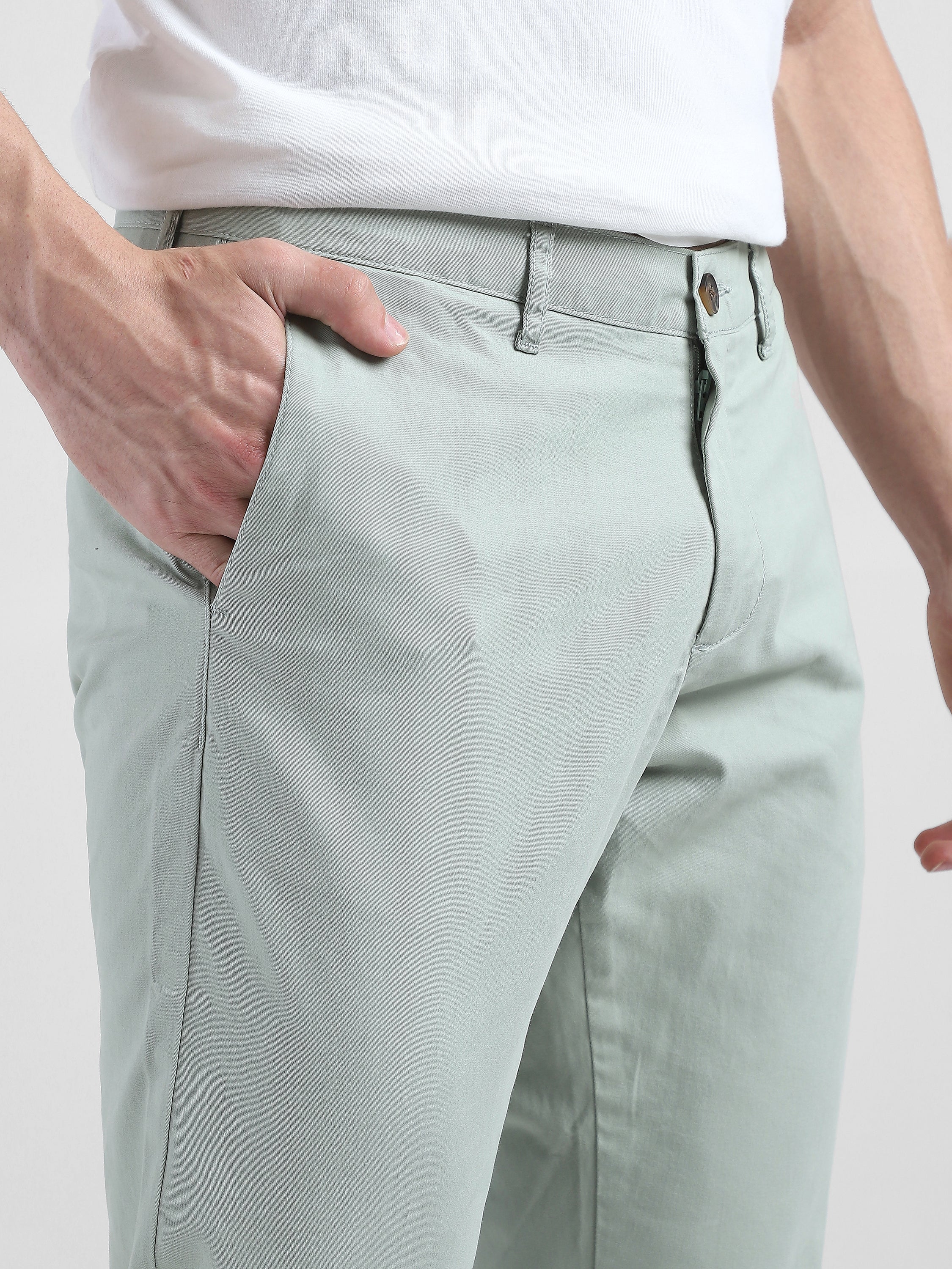 Men Light Mid Rise Green Regular Trouser - Image 7