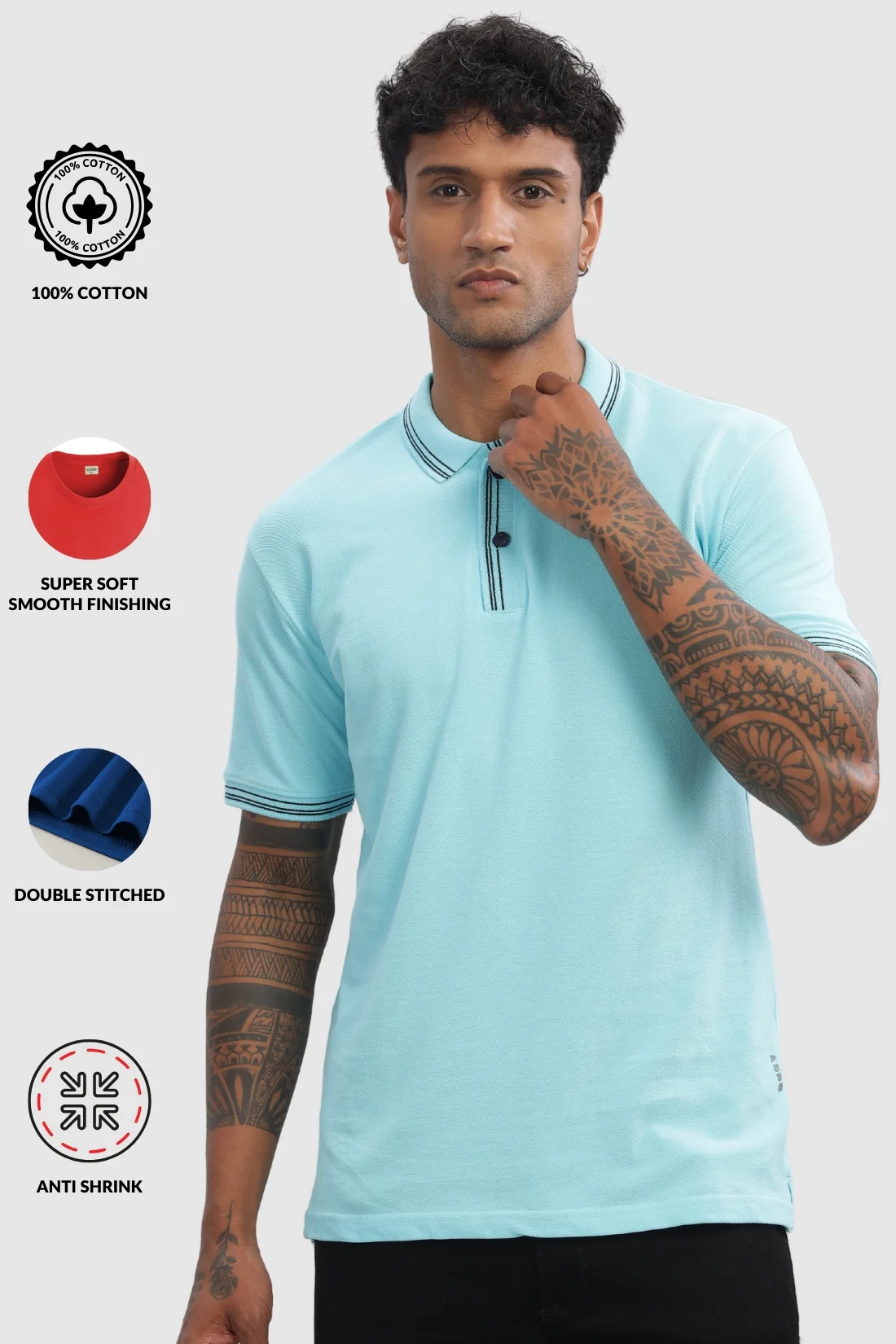 Men Blue Regular Fit Polo T-Shirt - Image 3