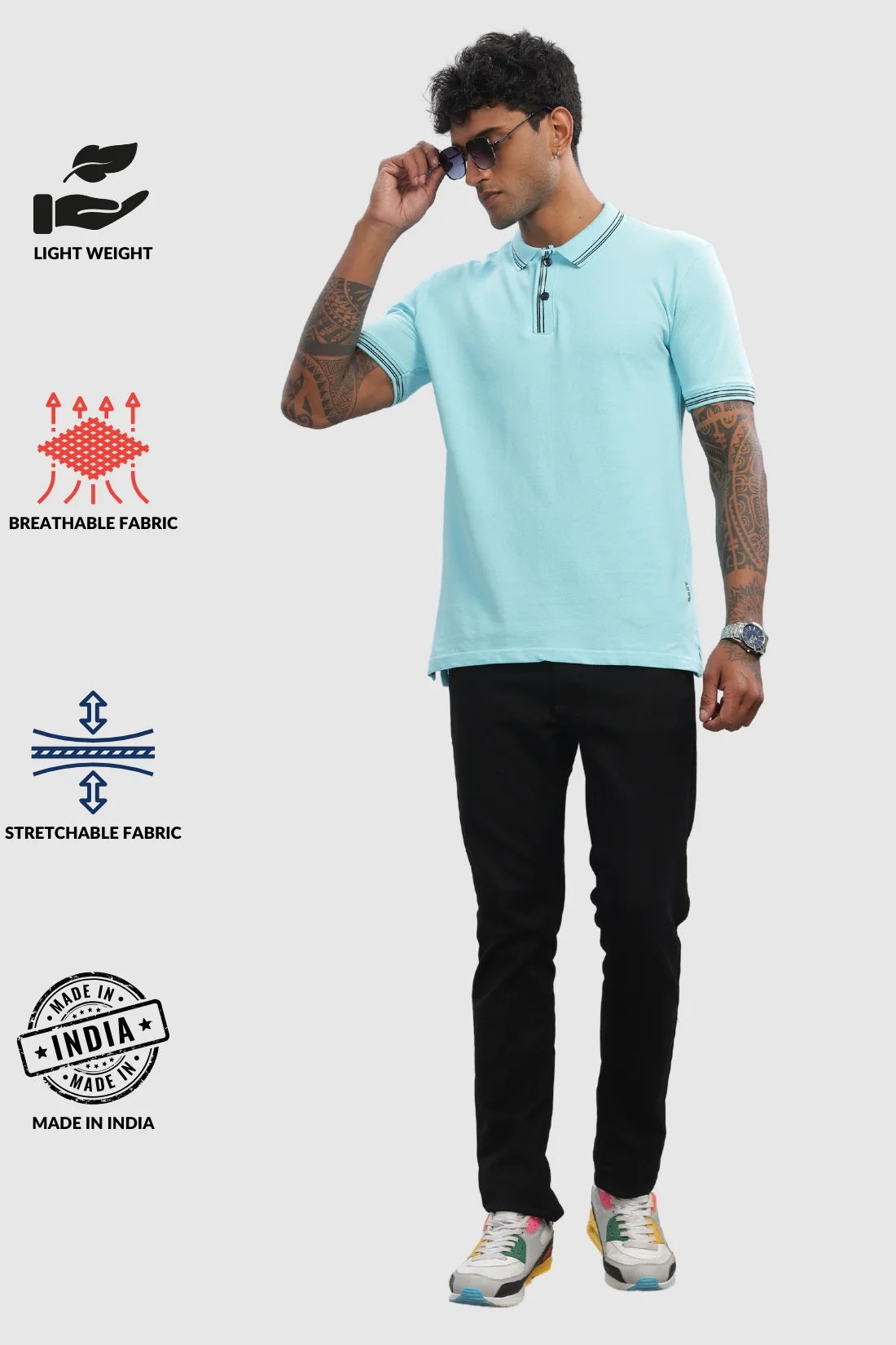 Men Blue Regular Fit Polo T-Shirt - Image 4