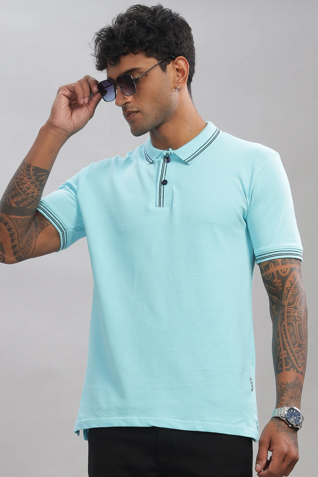 Men Blue Regular Fit Polo T-Shirt - Image 6