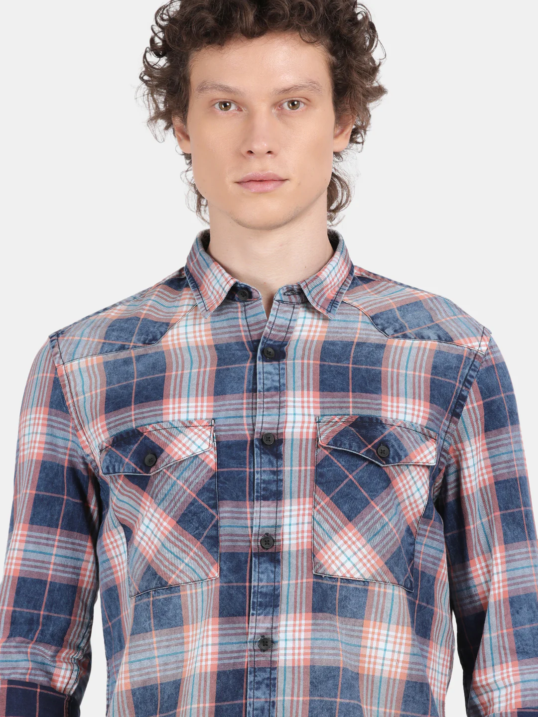 Men Navy Blue Slim Fit Spread Collar Full Sleeve Casual Shirt - Image 3