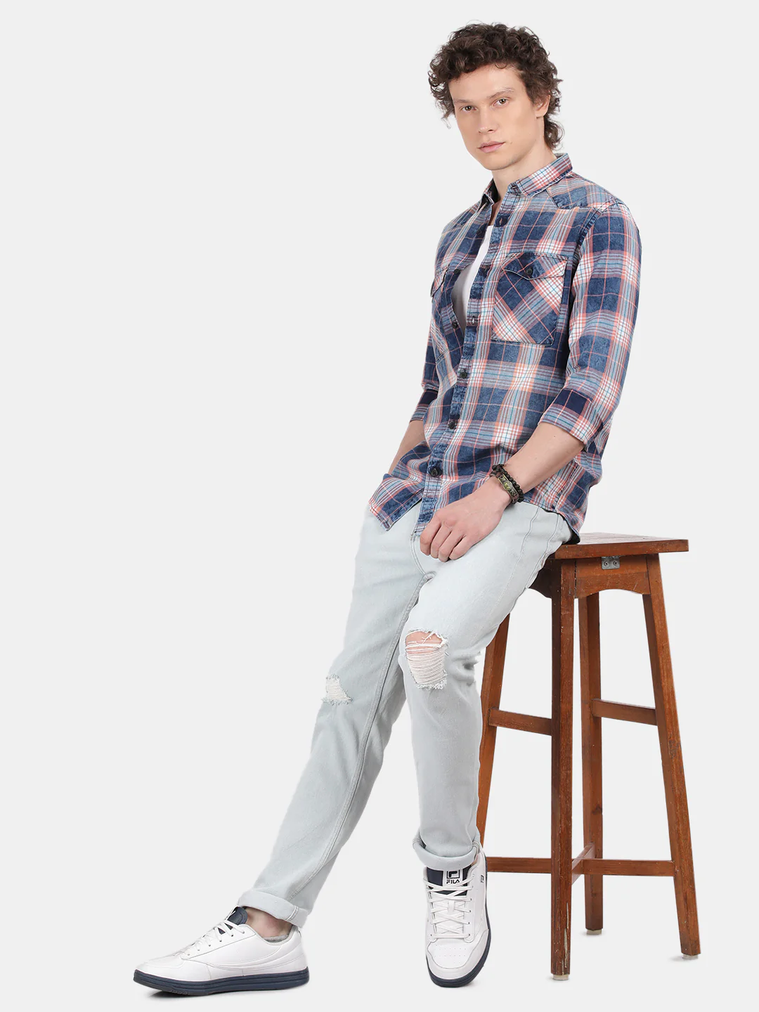 Men Navy Blue Slim Fit Spread Collar Full Sleeve Casual Shirt - Image 5