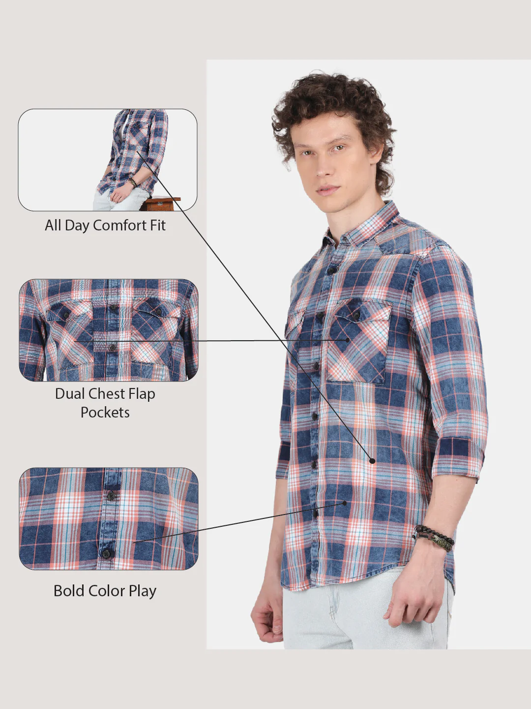 Men Navy Blue Slim Fit Spread Collar Full Sleeve Casual Shirt - Image 6