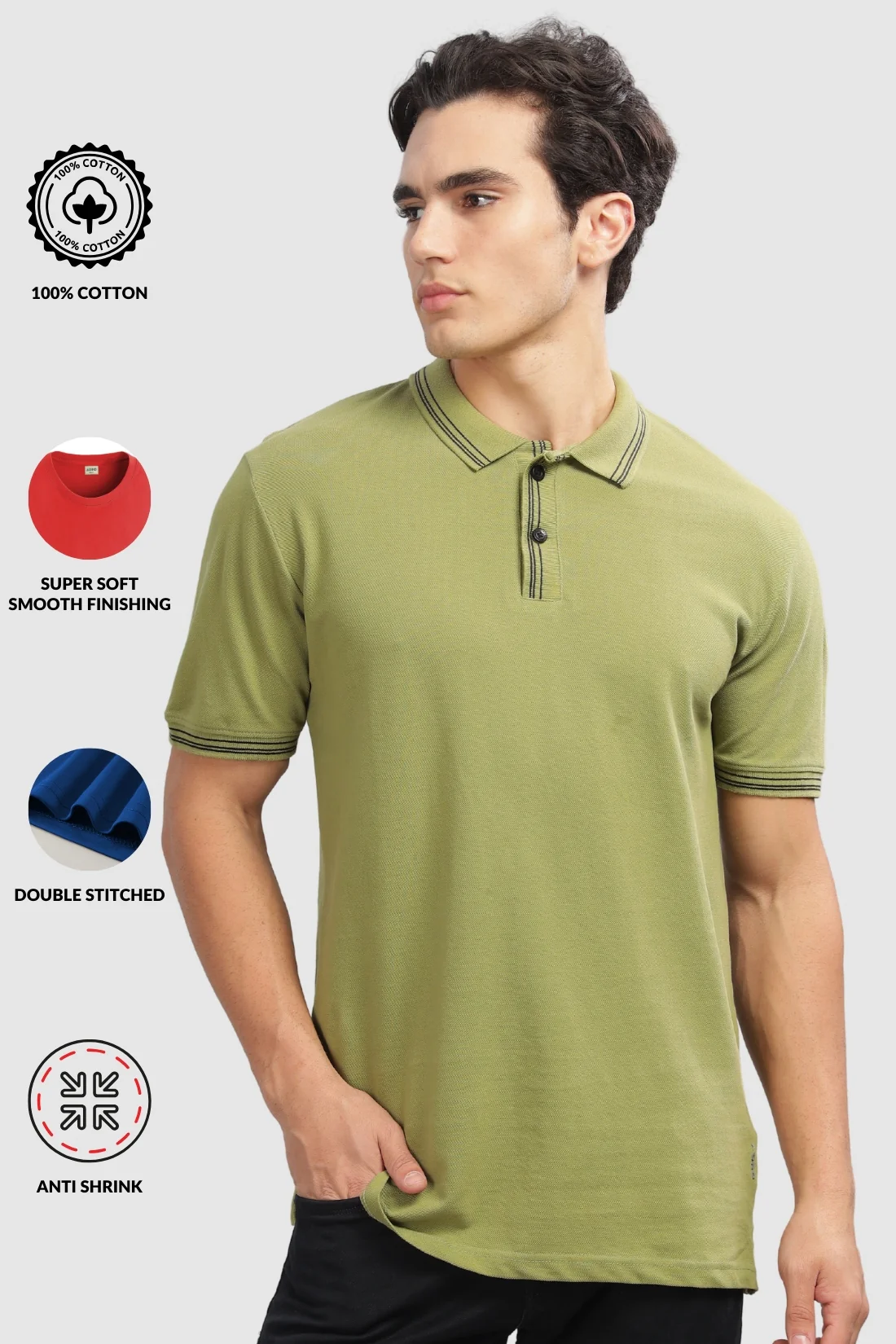 Men Light Olive Regular Fit Polo T-Shirt - Image 3