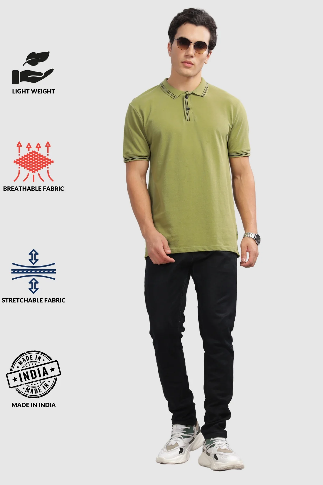 Men Light Olive Regular Fit Polo T-Shirt - Image 4