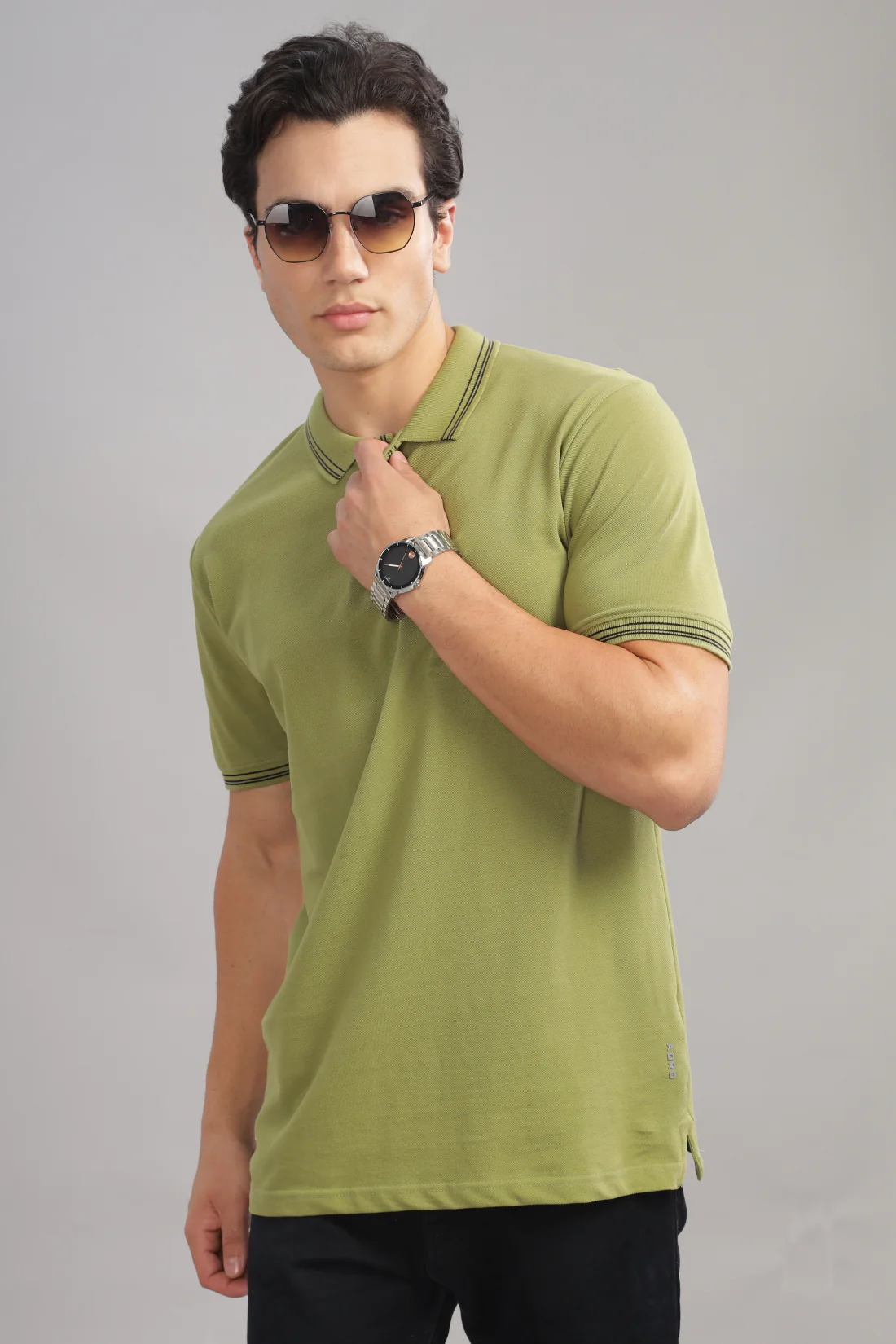 Men Light Olive Regular Fit Polo T-Shirt - Image 6