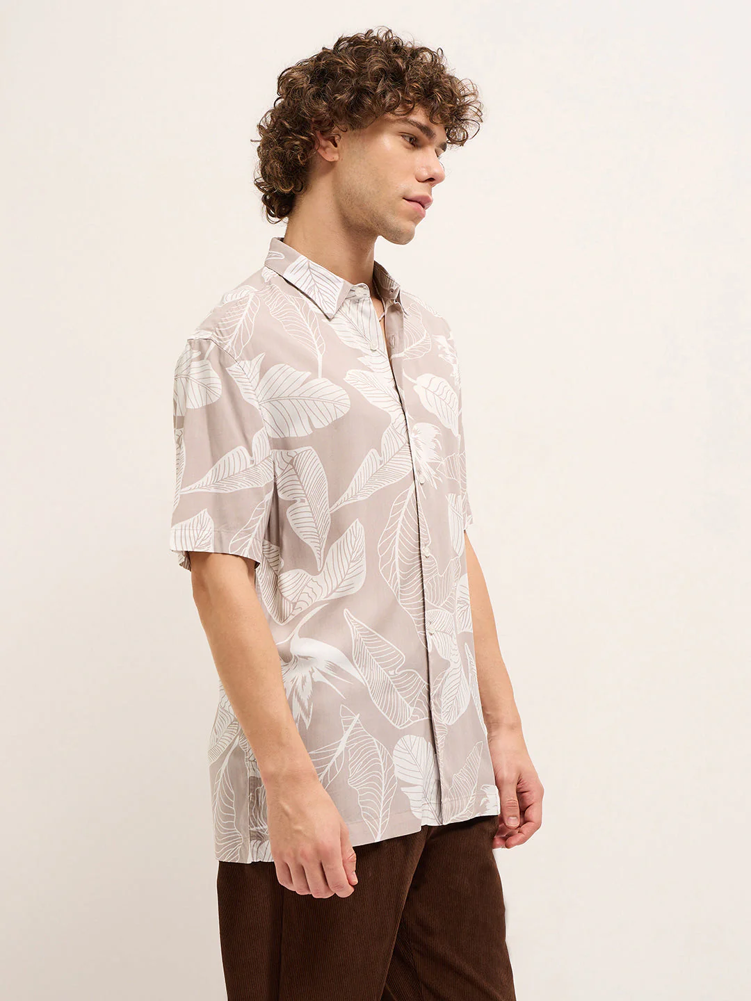 Men Light Pink Floral Print Relax Fit Casual shirt - Image 6