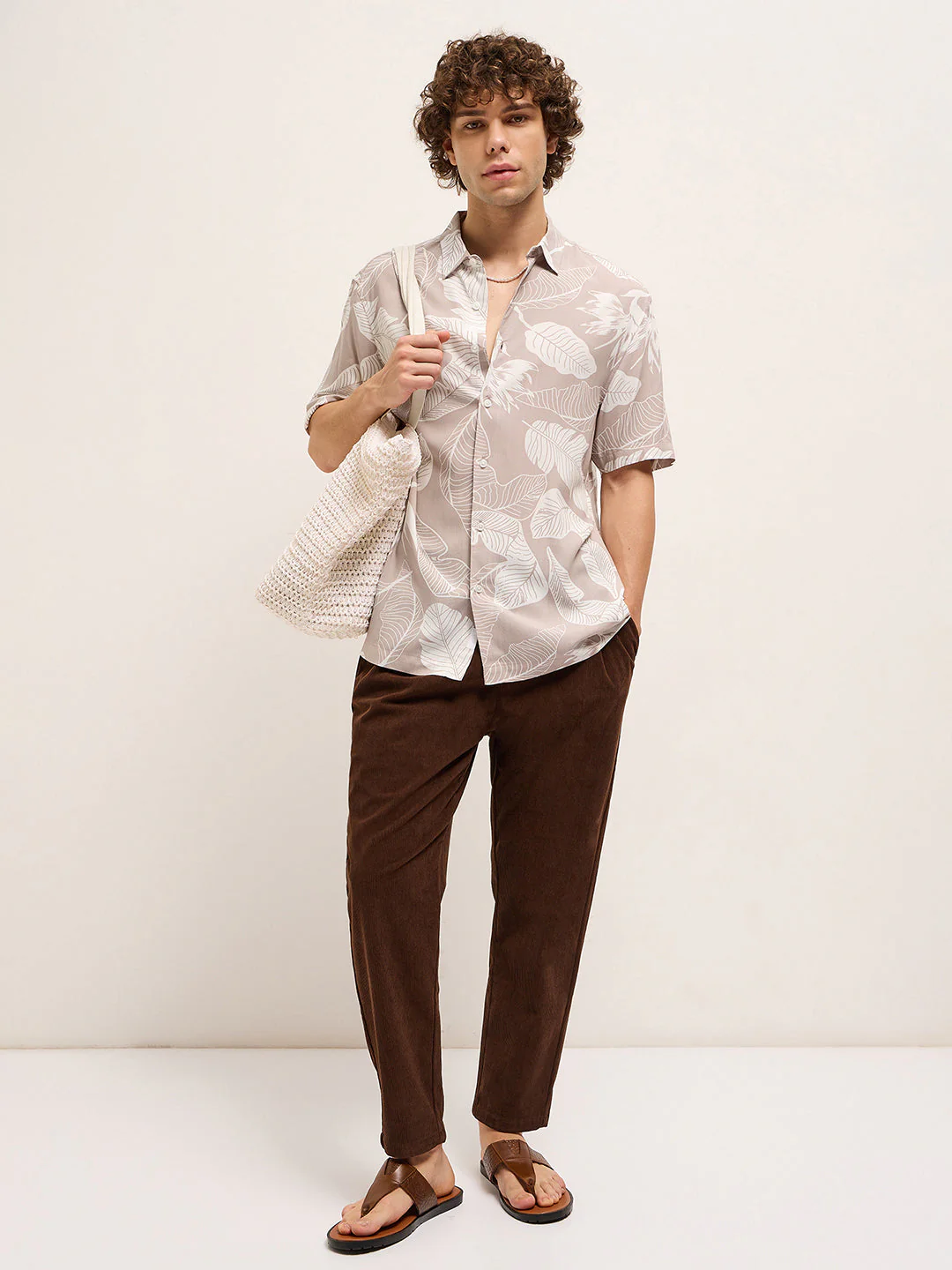 Men Light Pink Floral Print Relax Fit Casual shirt - Image 7