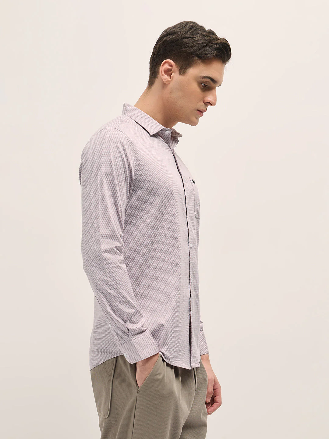Men Light Pink Graphic Printed Tailored Fit Formal Shirt - Image 3