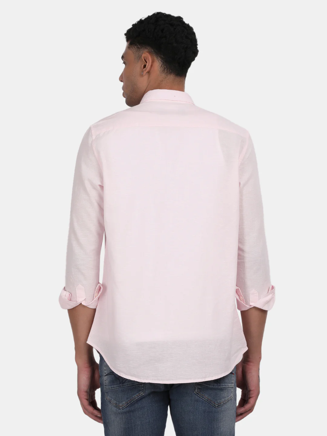 Men Light Pink Slim Fit Spread Collar Full Sleeve Casual Shirt - Image 2