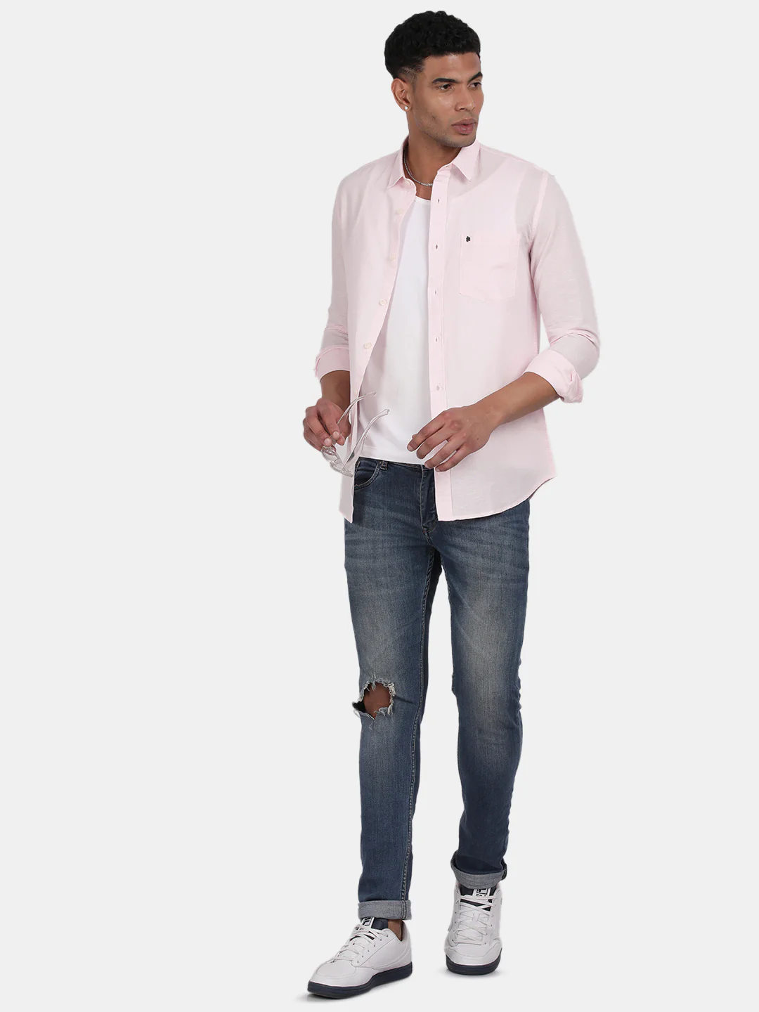 Men Light Pink Slim Fit Spread Collar Full Sleeve Casual Shirt - Image 3