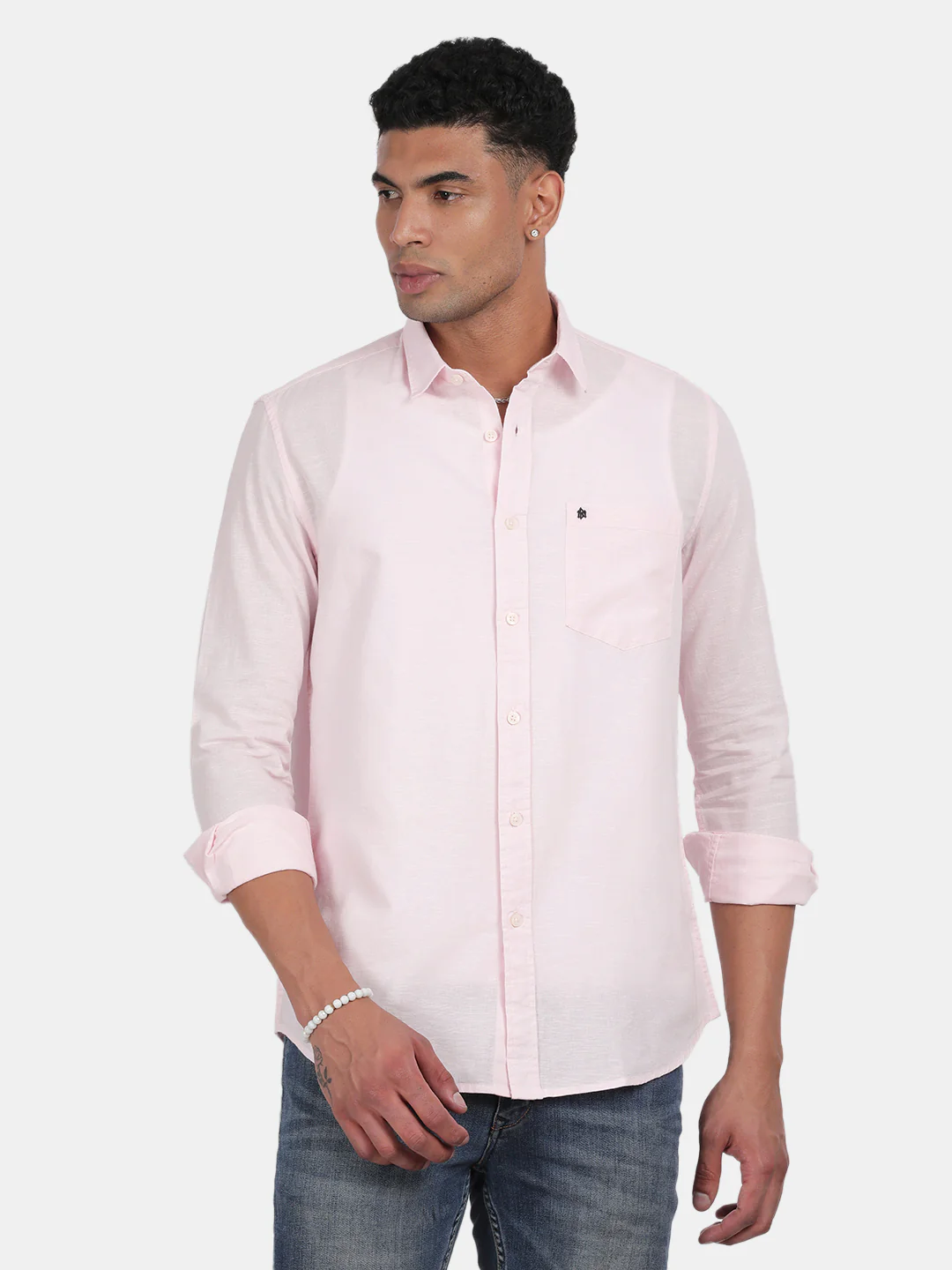 Men Light Pink Slim Fit Spread Collar Full Sleeve Casual Shirt - Image 4