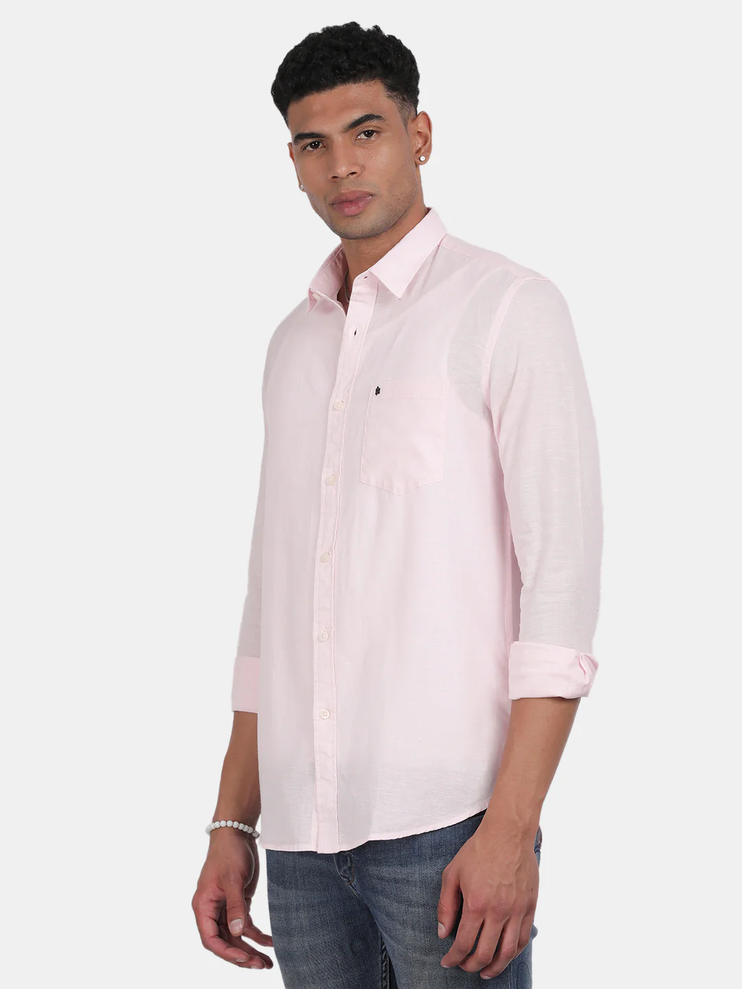 Men Light Pink Slim Fit Spread Collar Full Sleeve Casual Shirt - Image 5