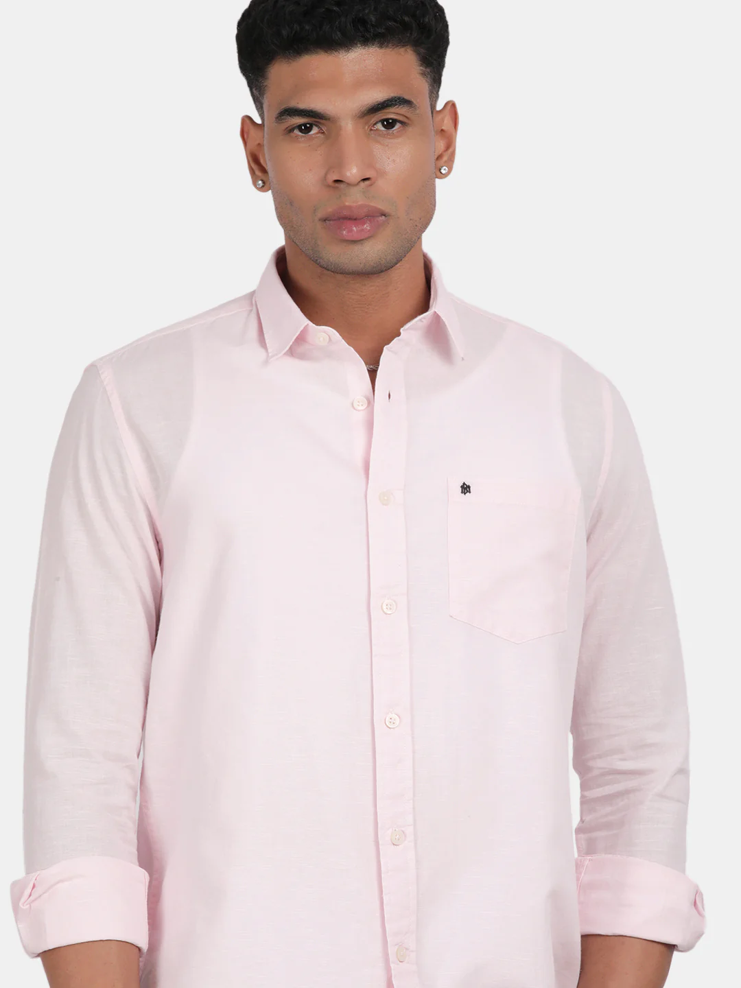 Men Light Pink Slim Fit Spread Collar Full Sleeve Casual Shirt - Image 6