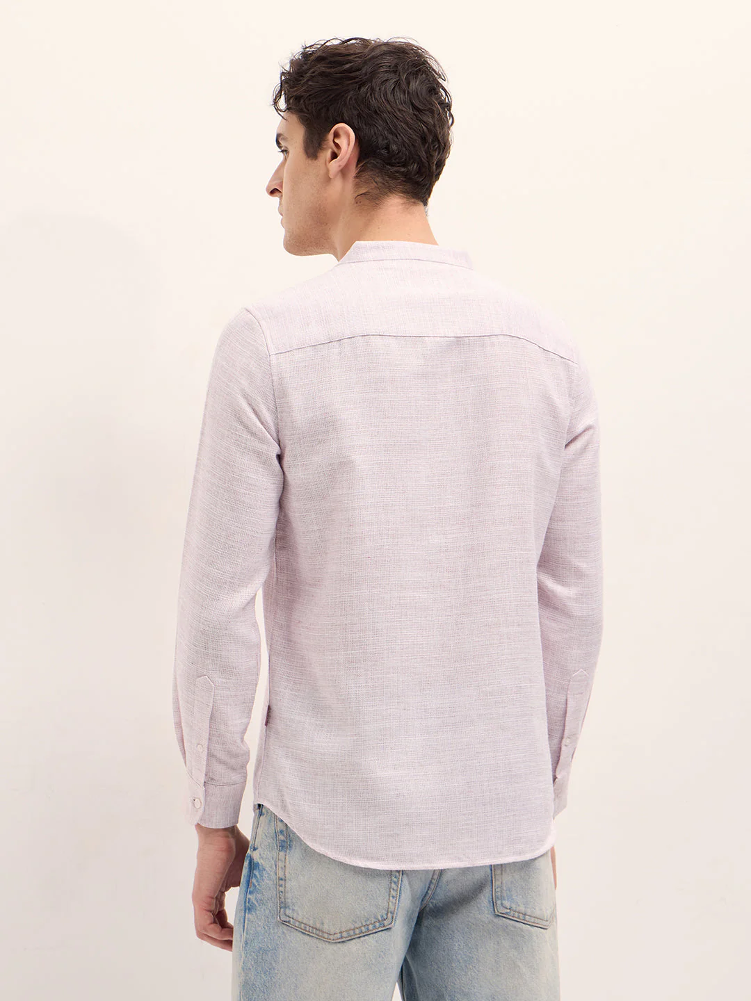 Men Light Pink Solid Slim Fit Casual Shirt - Image 2