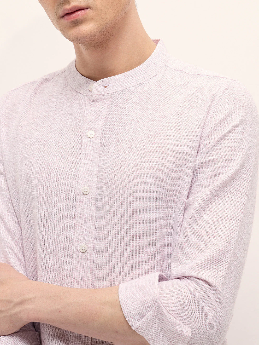 Men Light Pink Solid Slim Fit Casual Shirt - Image 5