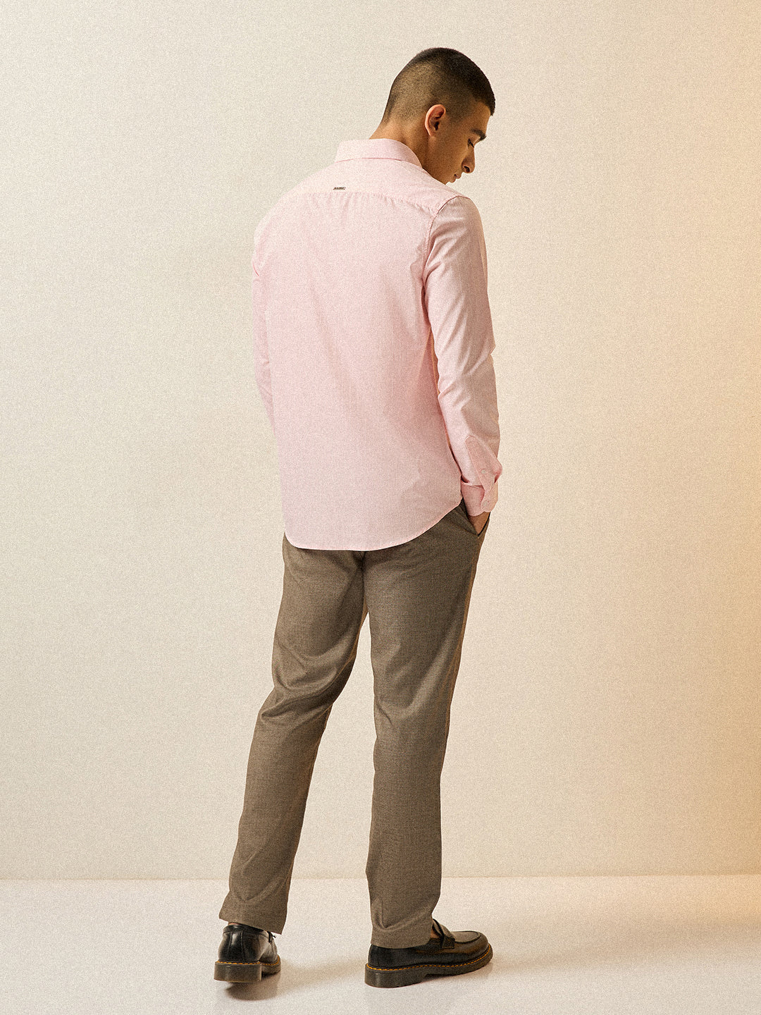 Men Light Pink Striped Tailored Fit Formal Shirt - Image 2