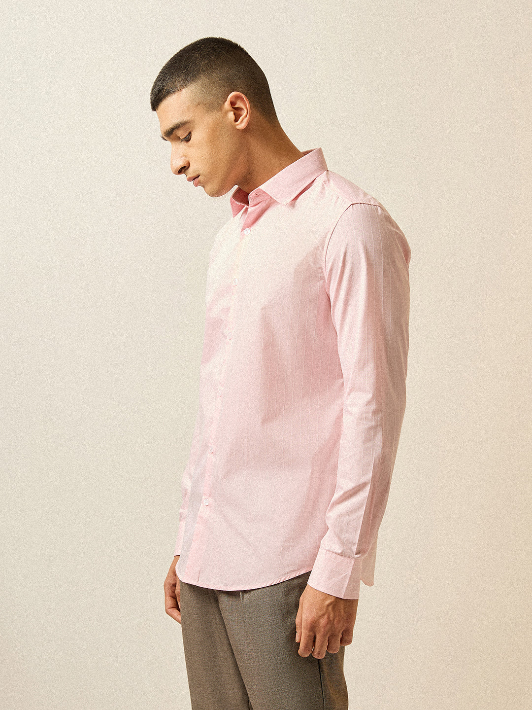 Men Light Pink Striped Tailored Fit Formal Shirt - Image 3