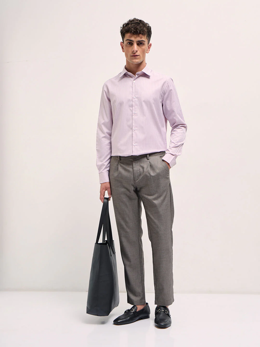 Men Light Pink Vertical Striped Tailored Fit Formal Shirt - Image 4
