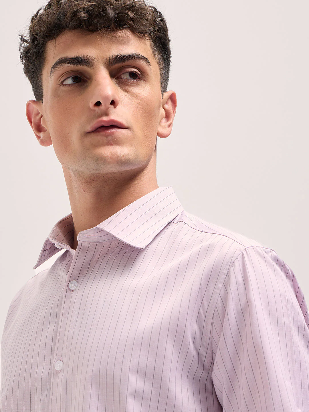 Men Light Pink Vertical Striped Tailored Fit Formal Shirt - Image 5