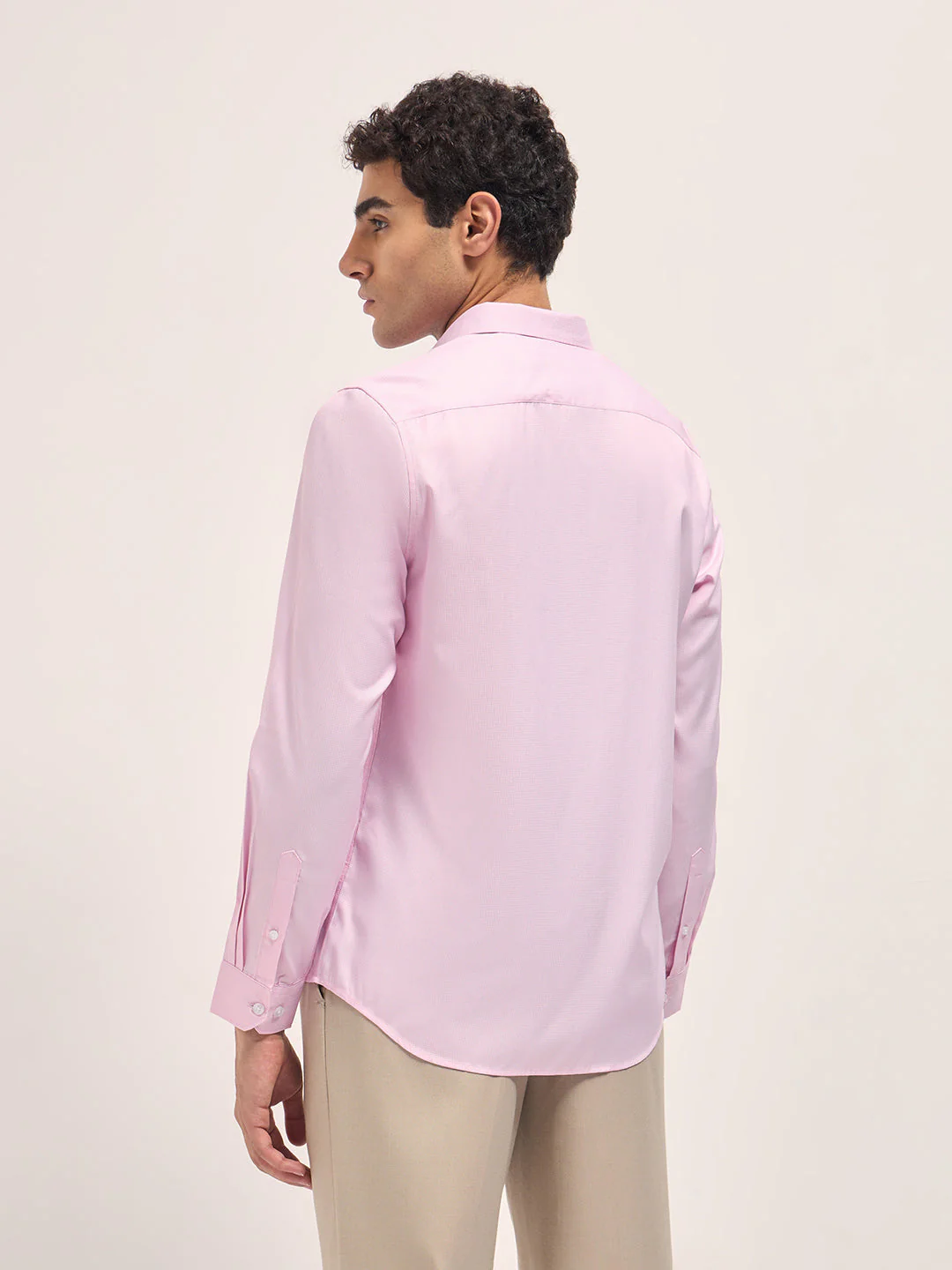 Men Light Pink Woven Design Tailored Fit Formal Shirt - Image 2