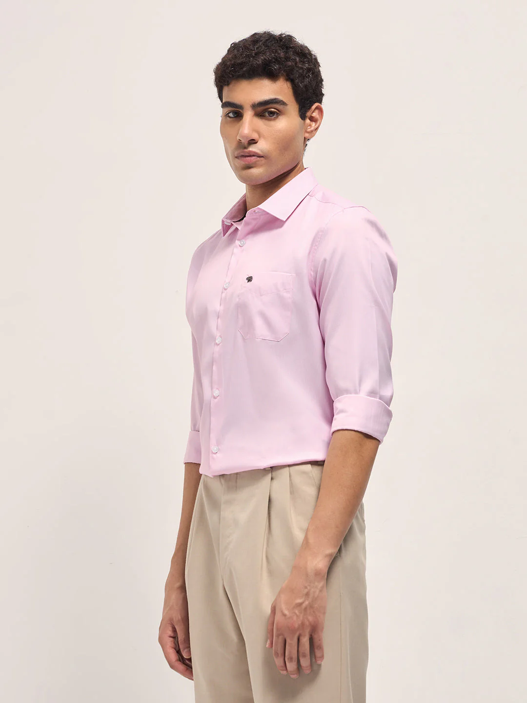 Men Light Pink Woven Design Tailored Fit Formal Shirt - Image 3