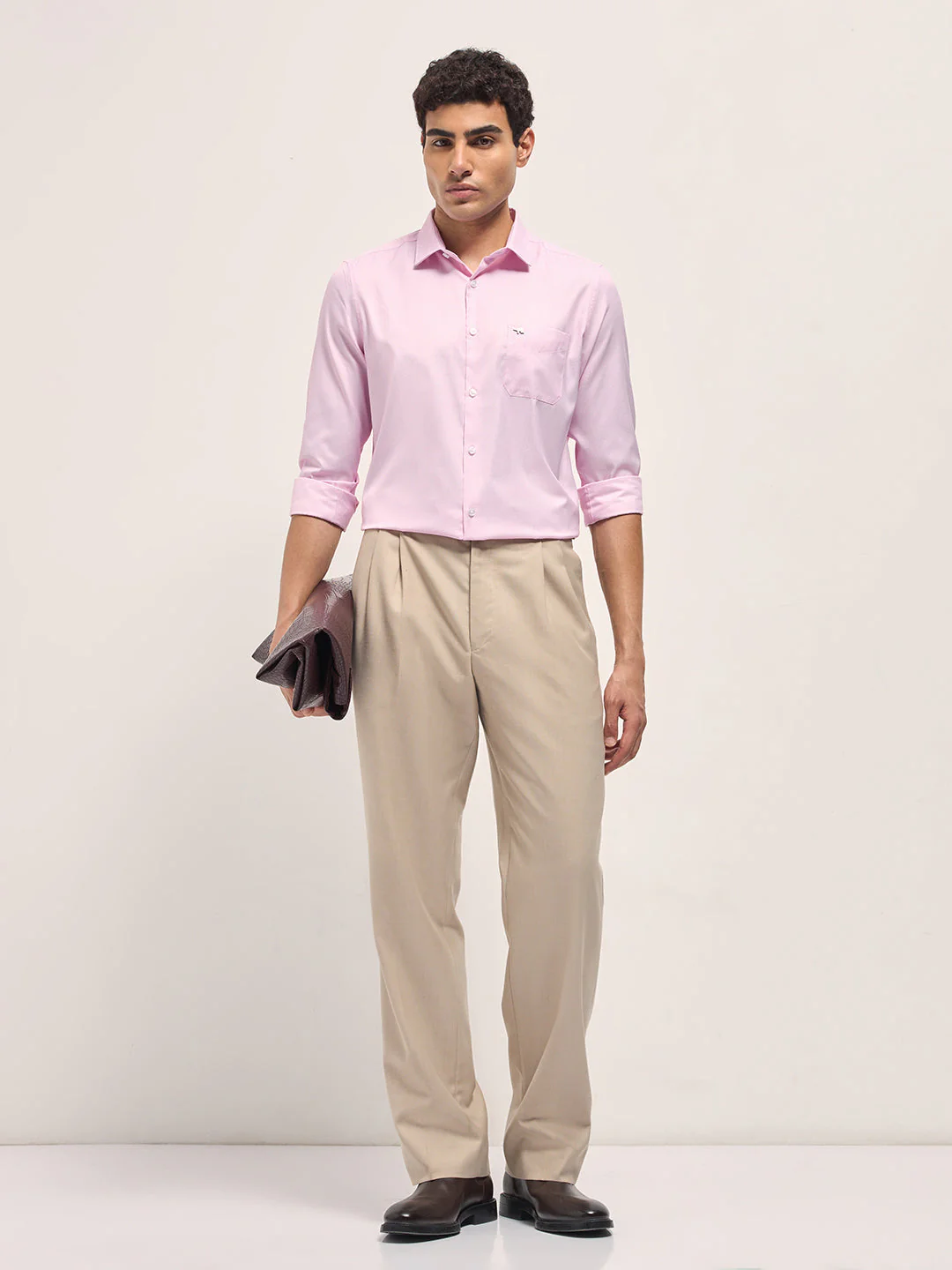 Men Light Pink Woven Design Tailored Fit Formal Shirt - Image 4