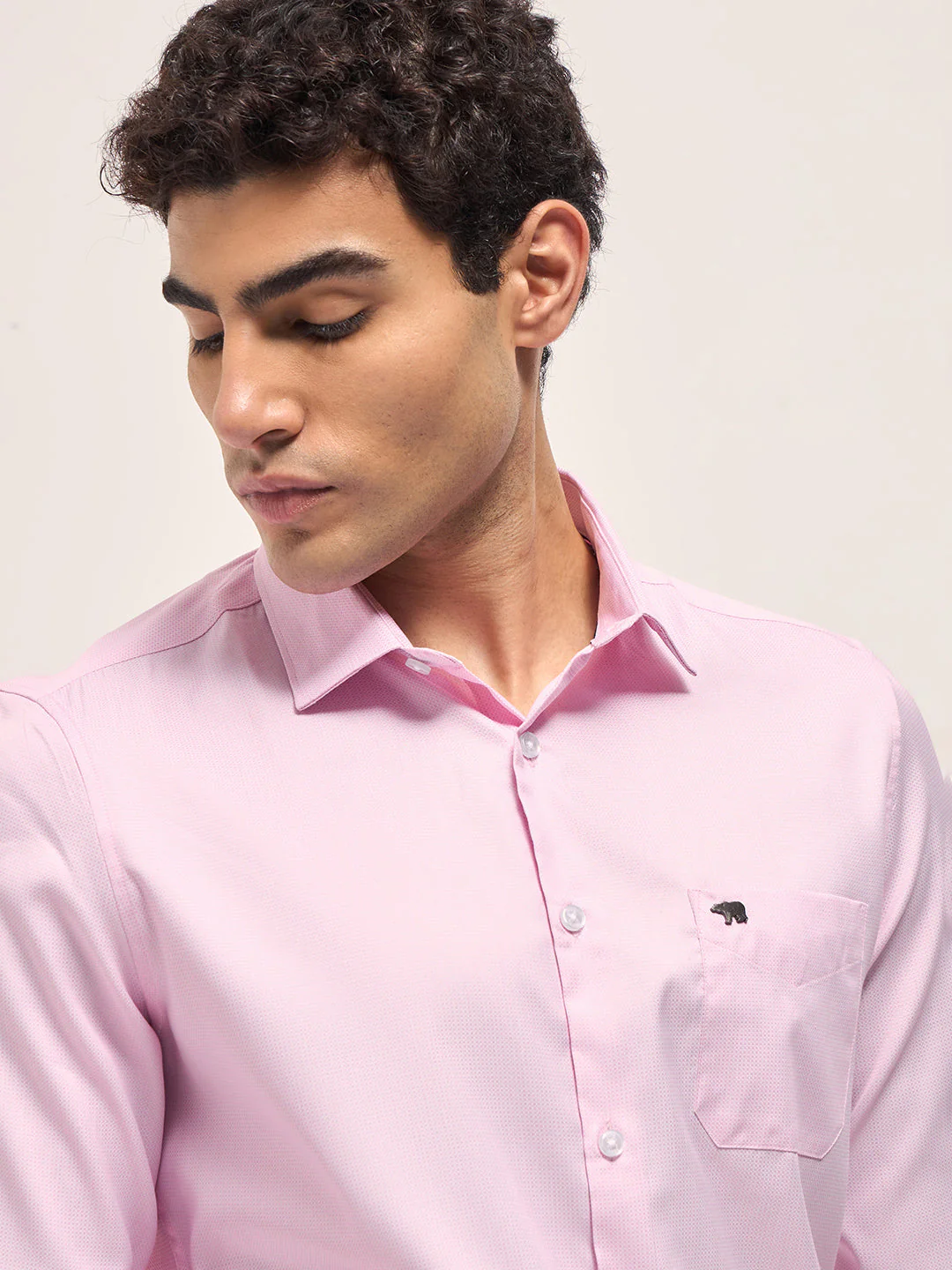 Men Light Pink Woven Design Tailored Fit Formal Shirt - Image 5
