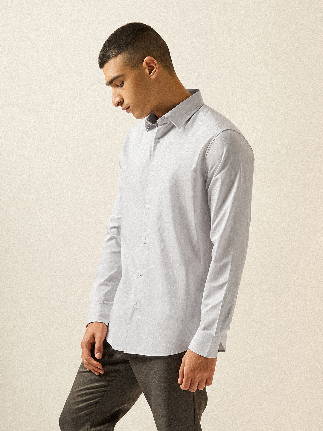Men Light Purple Striped Tailored Fit Formal Shirt - Image 3