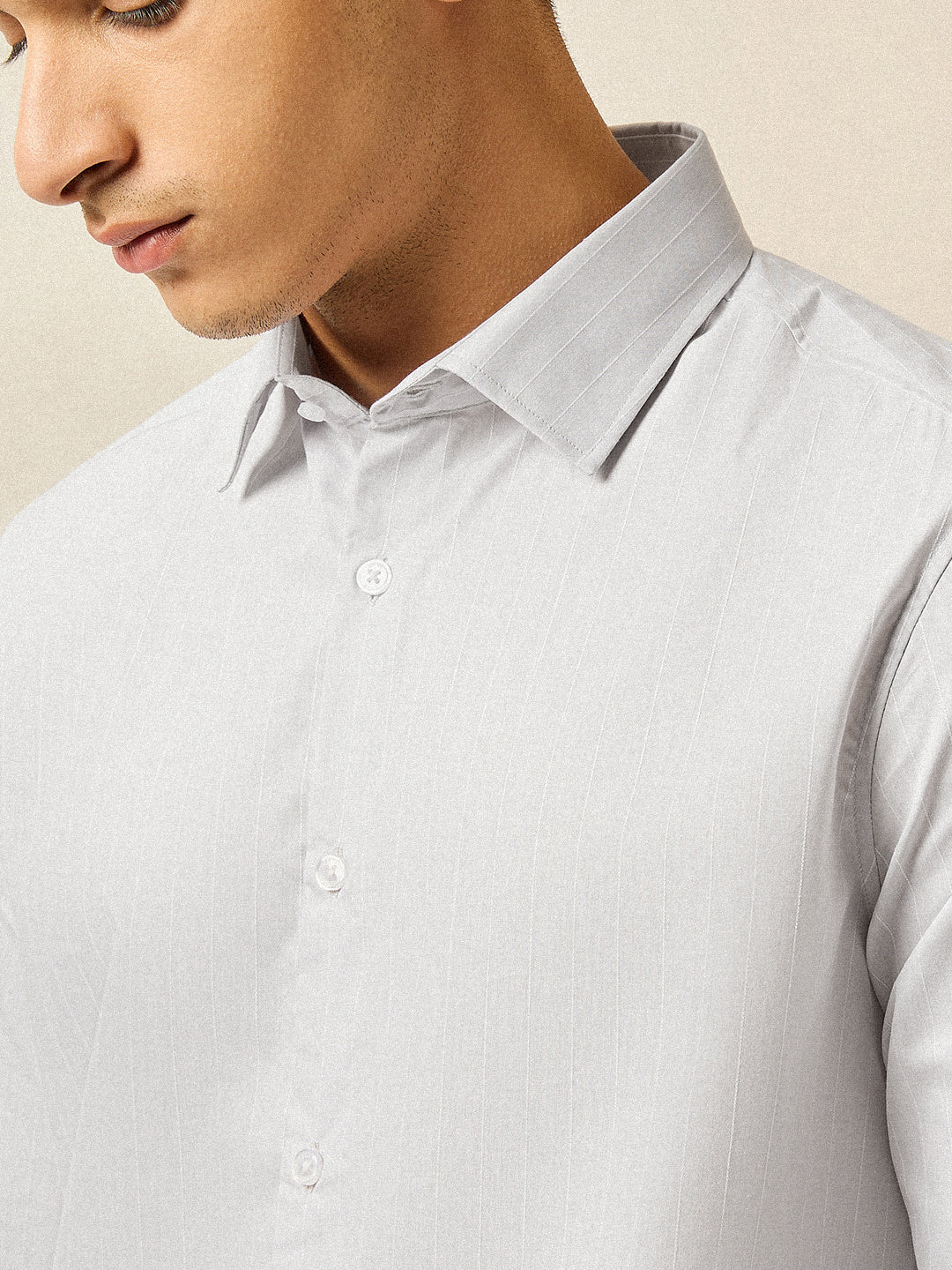 Men Light Purple Striped Tailored Fit Formal Shirt - Image 5