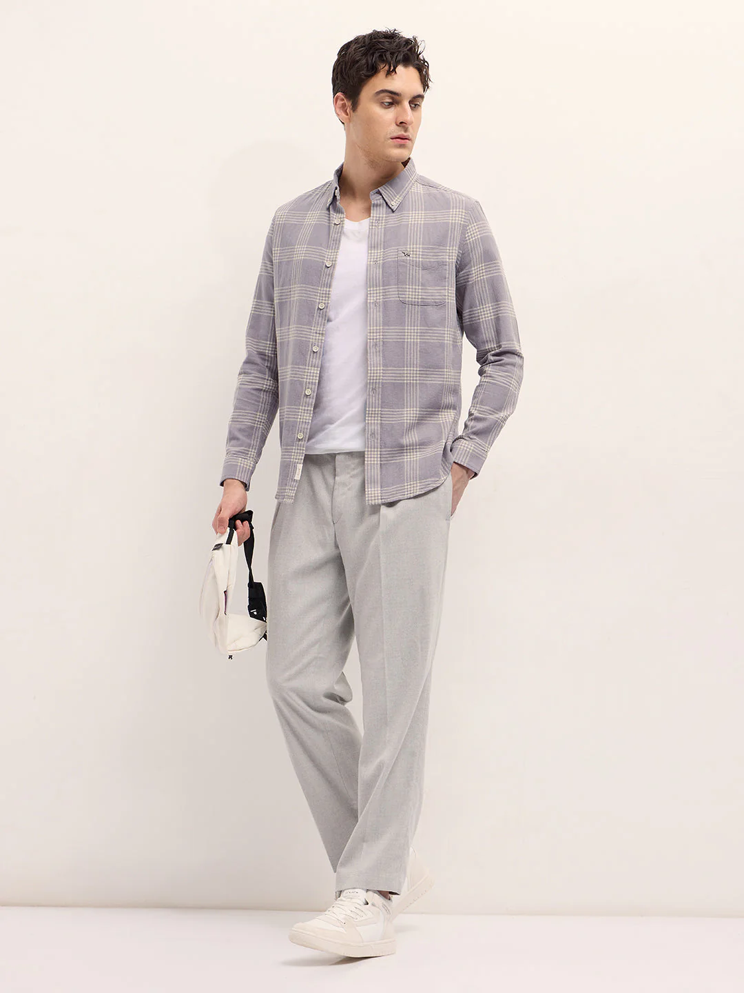 Men Light Purple Woven Checked Design Slim Fit Casual Shirt - Image 4