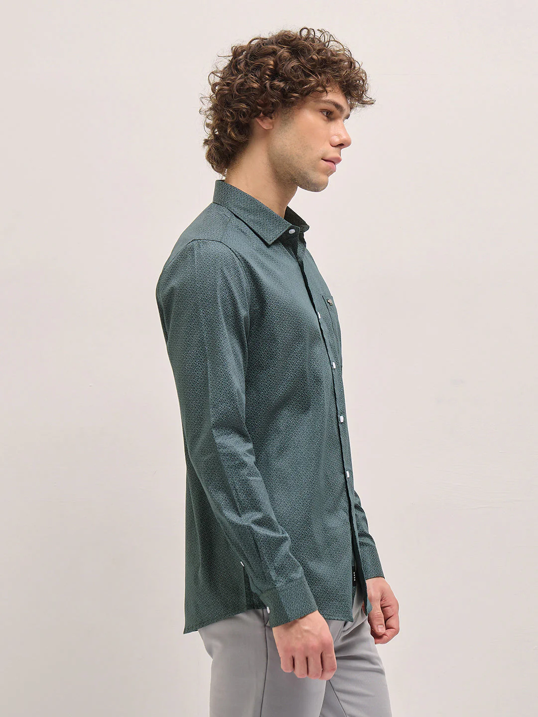 Men Light Teal Blue Geometric Printed Tailored Fit Formal Shirt - Image 3