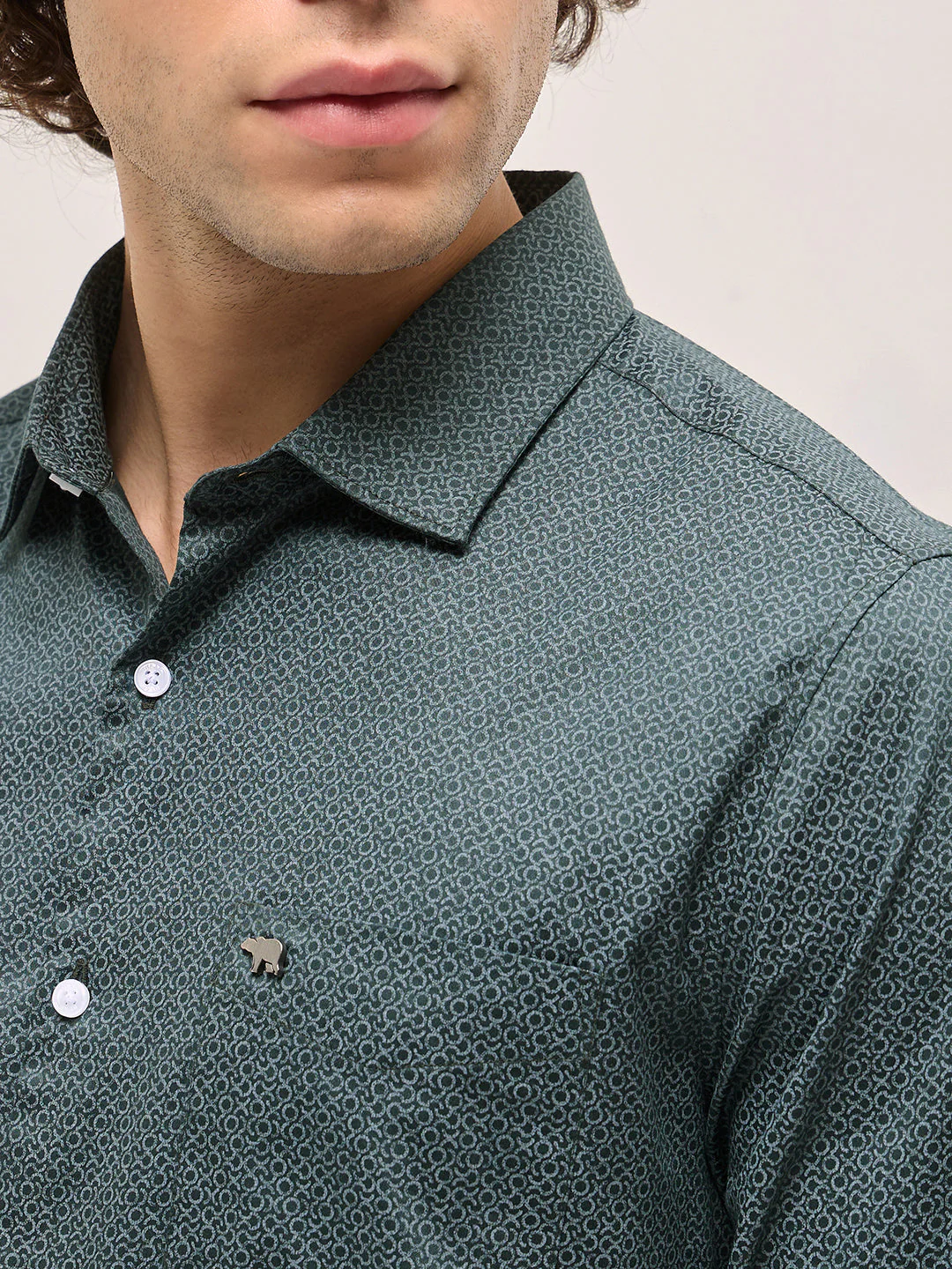 Men Light Teal Blue Geometric Printed Tailored Fit Formal Shirt - Image 5