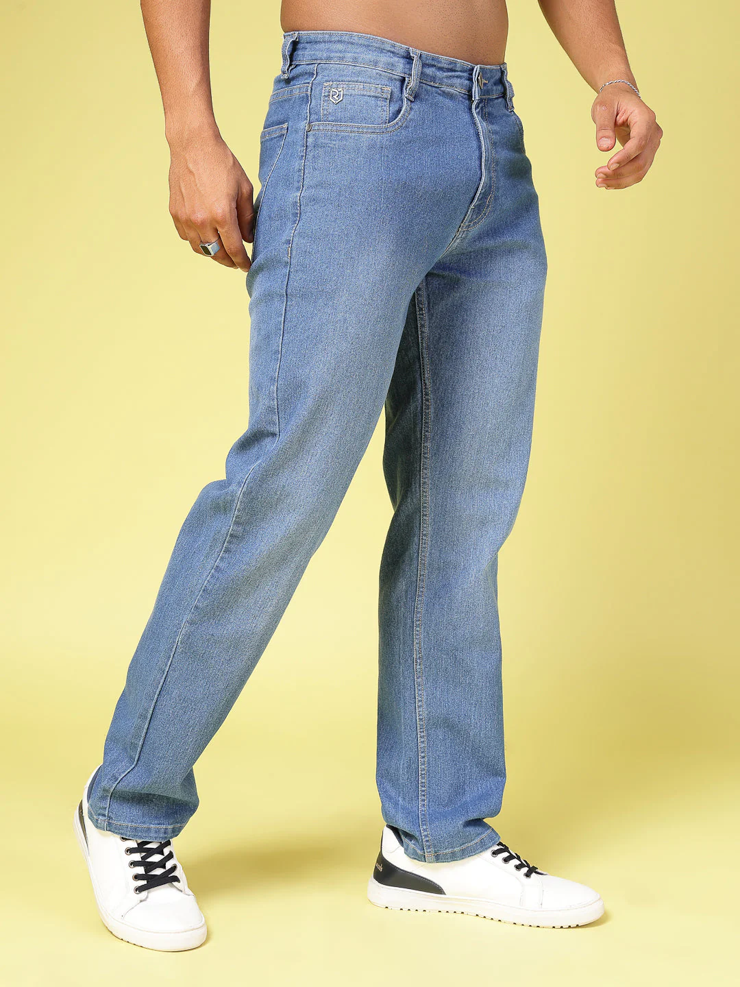 Men Lightly Faded Straight Fit Denim Jeans - Image 2