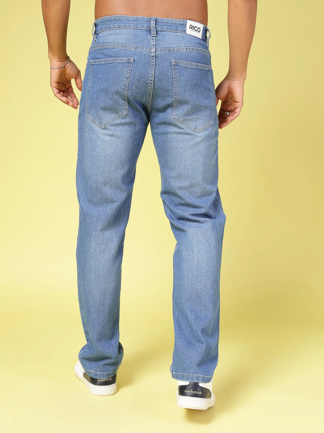Men Lightly Faded Straight Fit Denim Jeans - Image 3