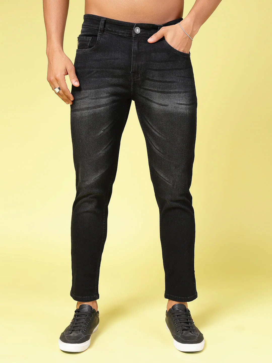 Men Lightly Faded Tapered Jeans - Image 3