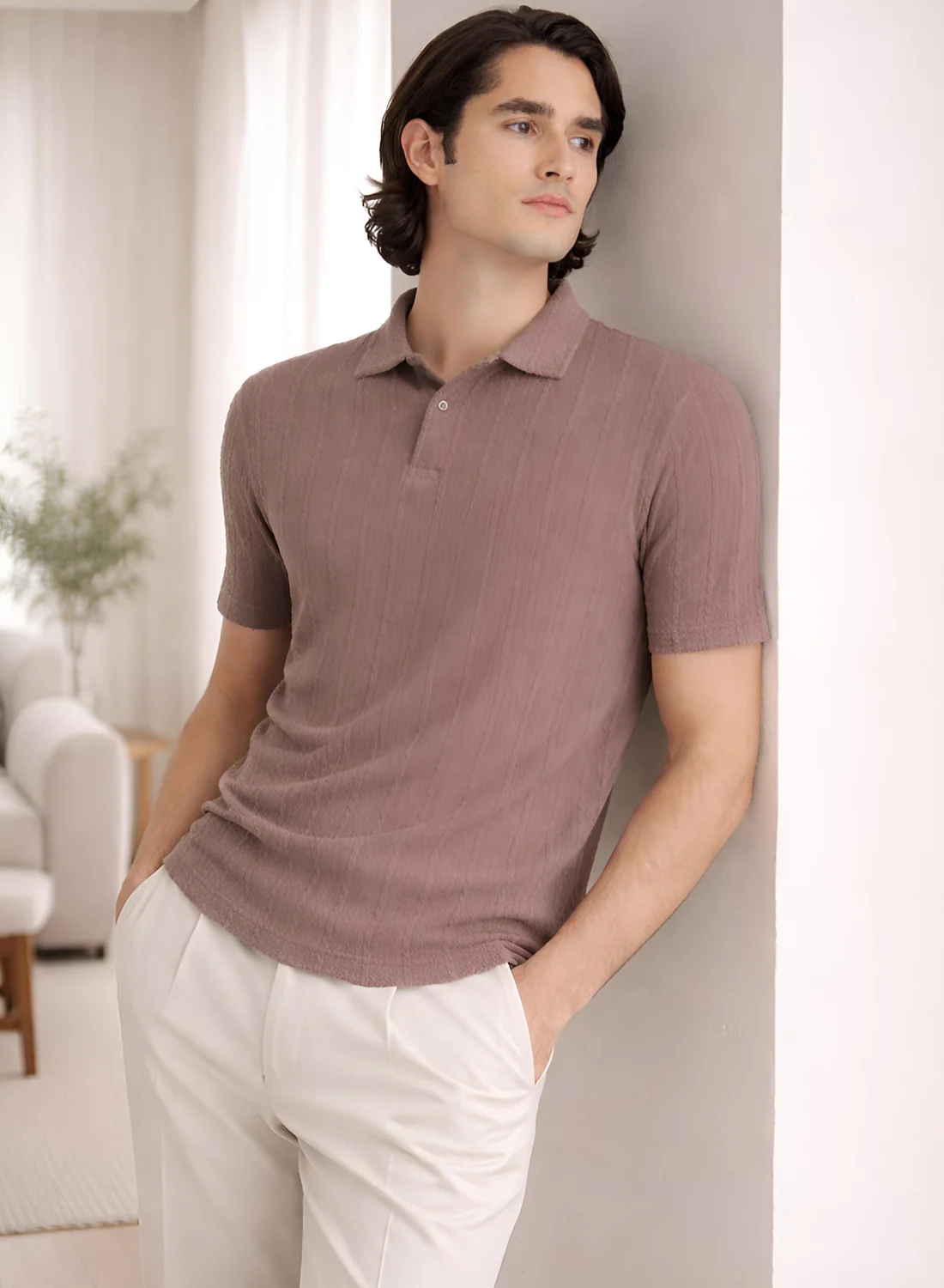 Men Lilac Polo T-Shirt - Image 5