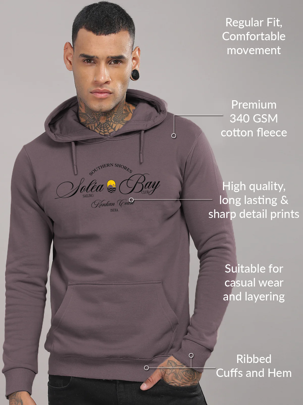 Men Lavender Printed Hoodie - Image 3
