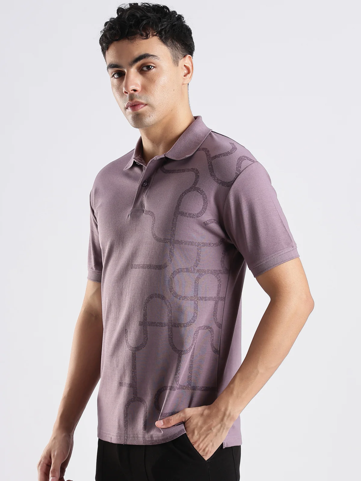 Men Mauve Regular Fit Polo T-Shirt - Image 4