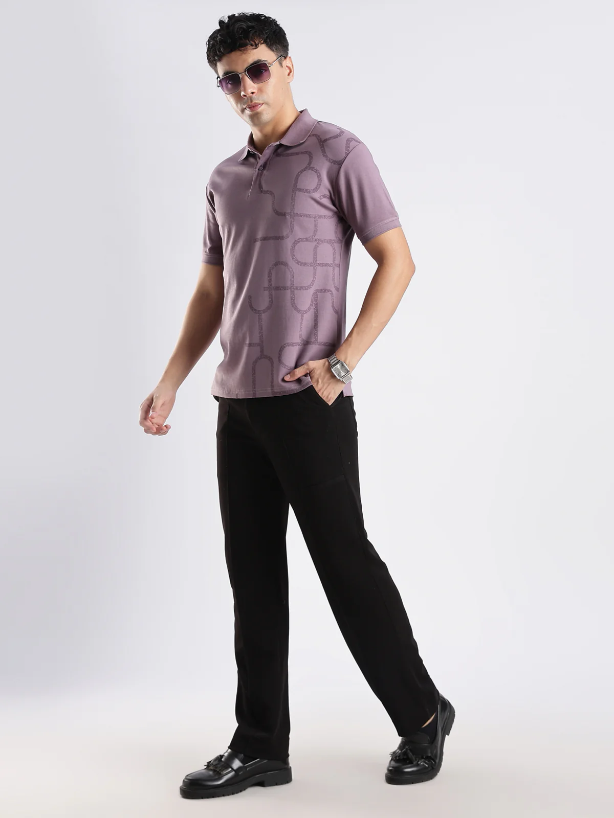 Men Mauve Regular Fit Polo T-Shirt - Image 5