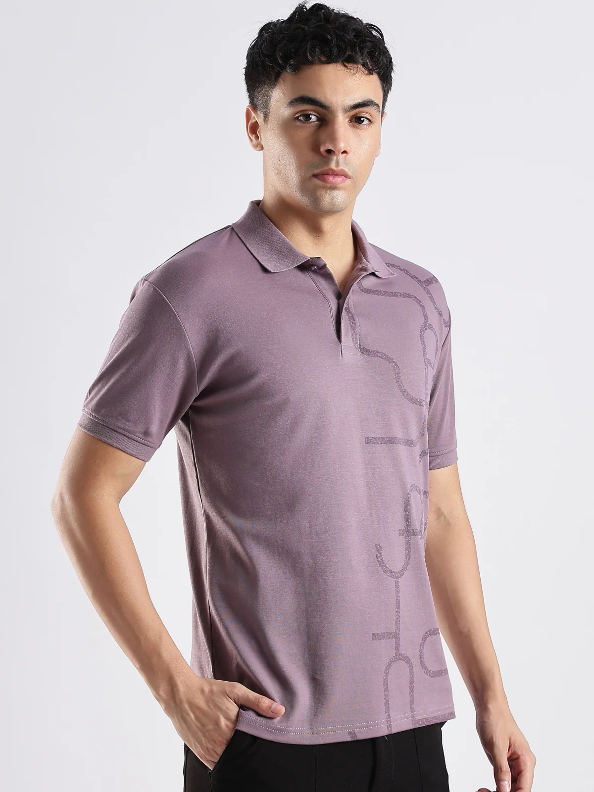 Men Mauve Regular Fit Polo T-Shirt - Image 6