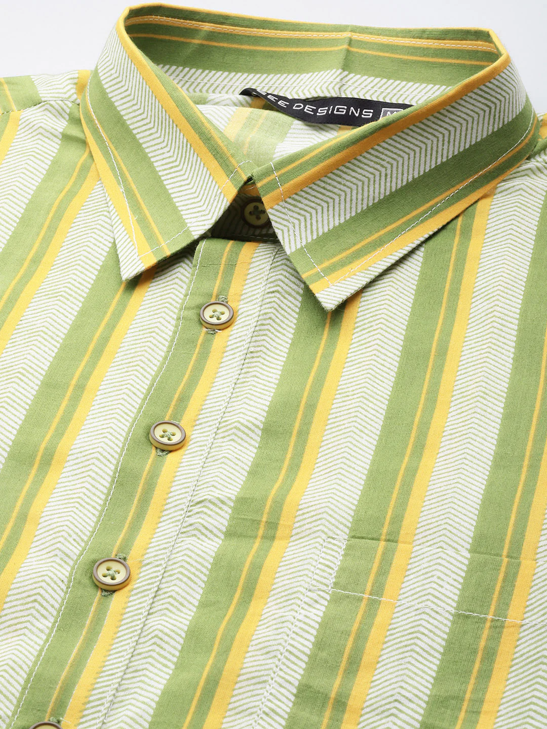 Men Lime Green Regular Pure Cotton Pathani Printed Men'S Kurta - Image 2