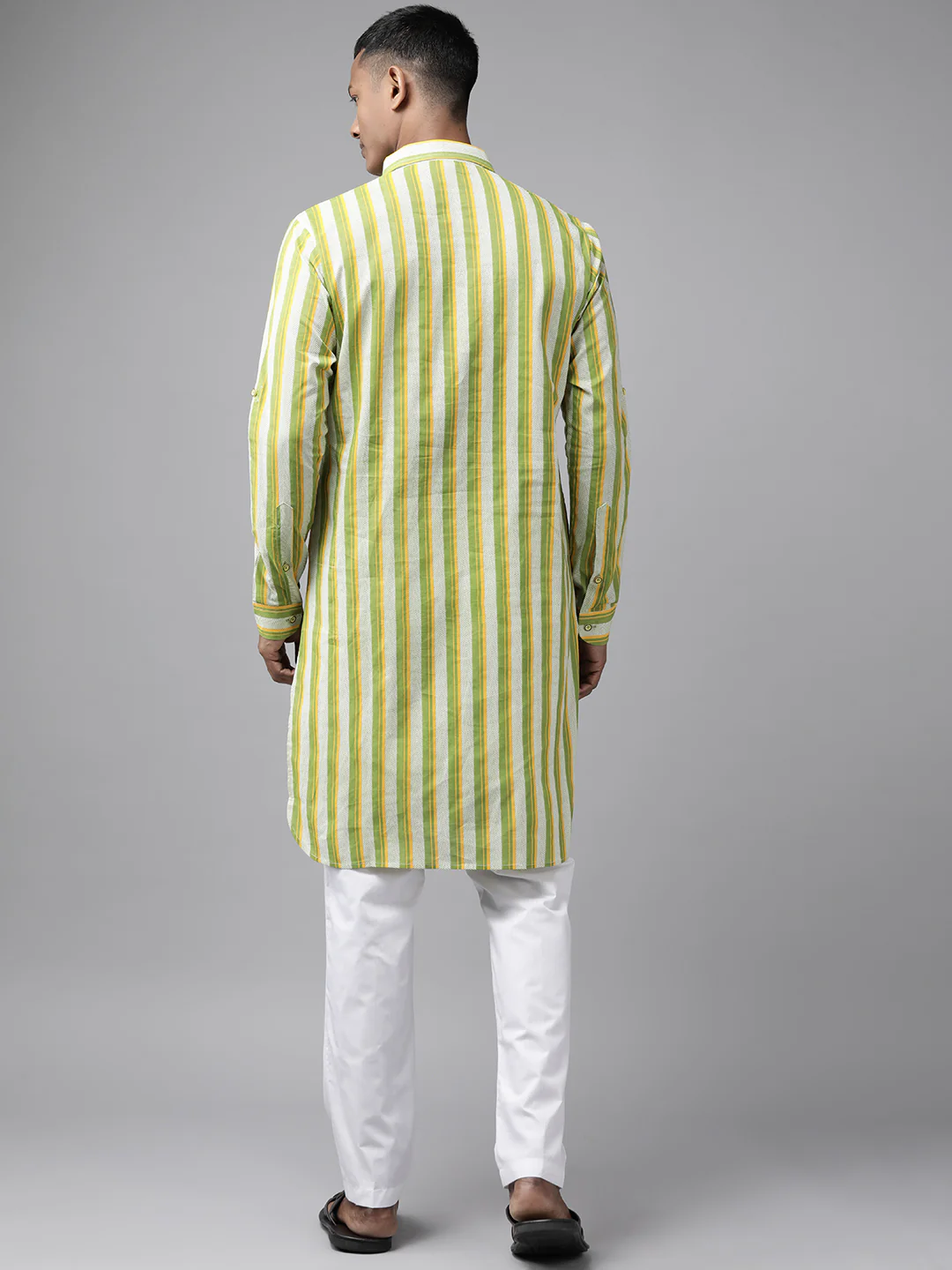 Men Lime Green Regular Pure Cotton Pathani Printed Men'S Kurta - Image 5