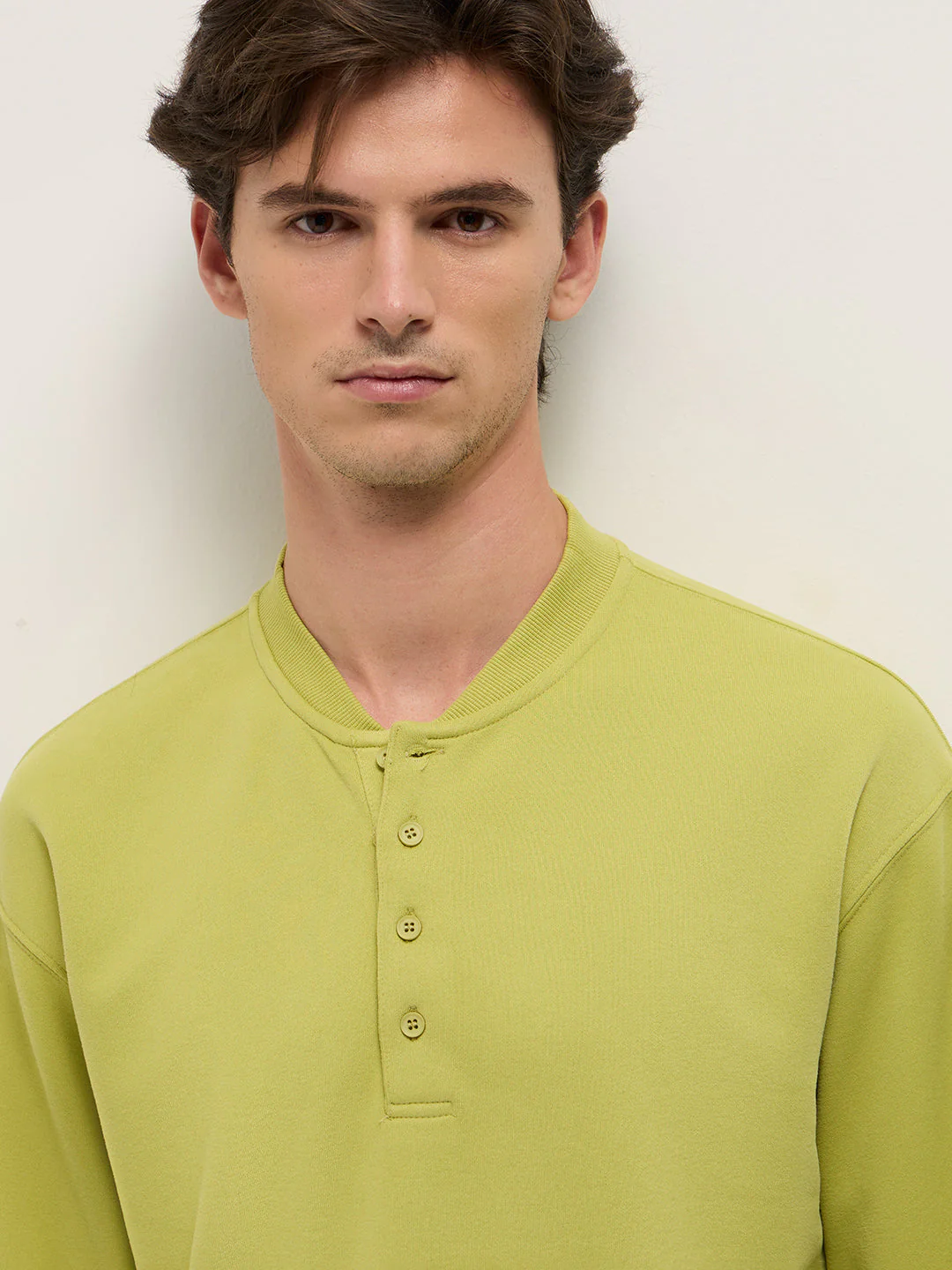 Men Lime Green Solid Relaxed Fit Henley Neck T-Shirt - Image 5