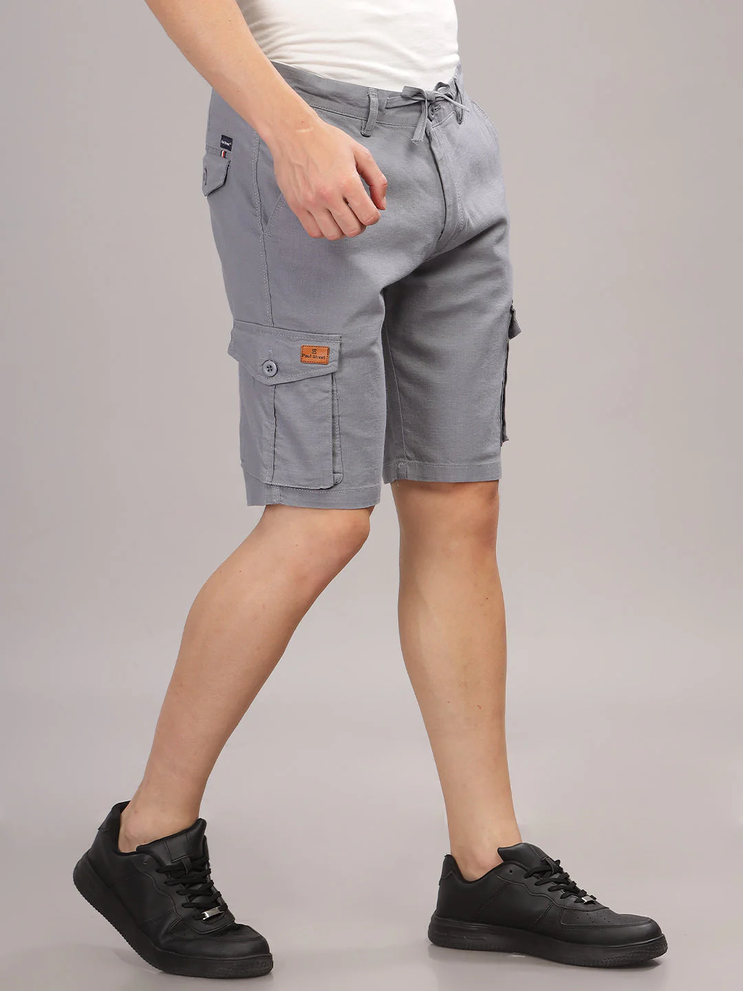 Men Linen Blue Cargo Shorts - Image 4