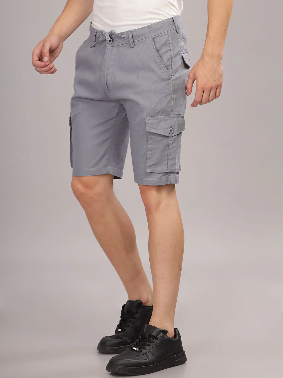 Men Linen Blue Cargo Shorts - Image 6