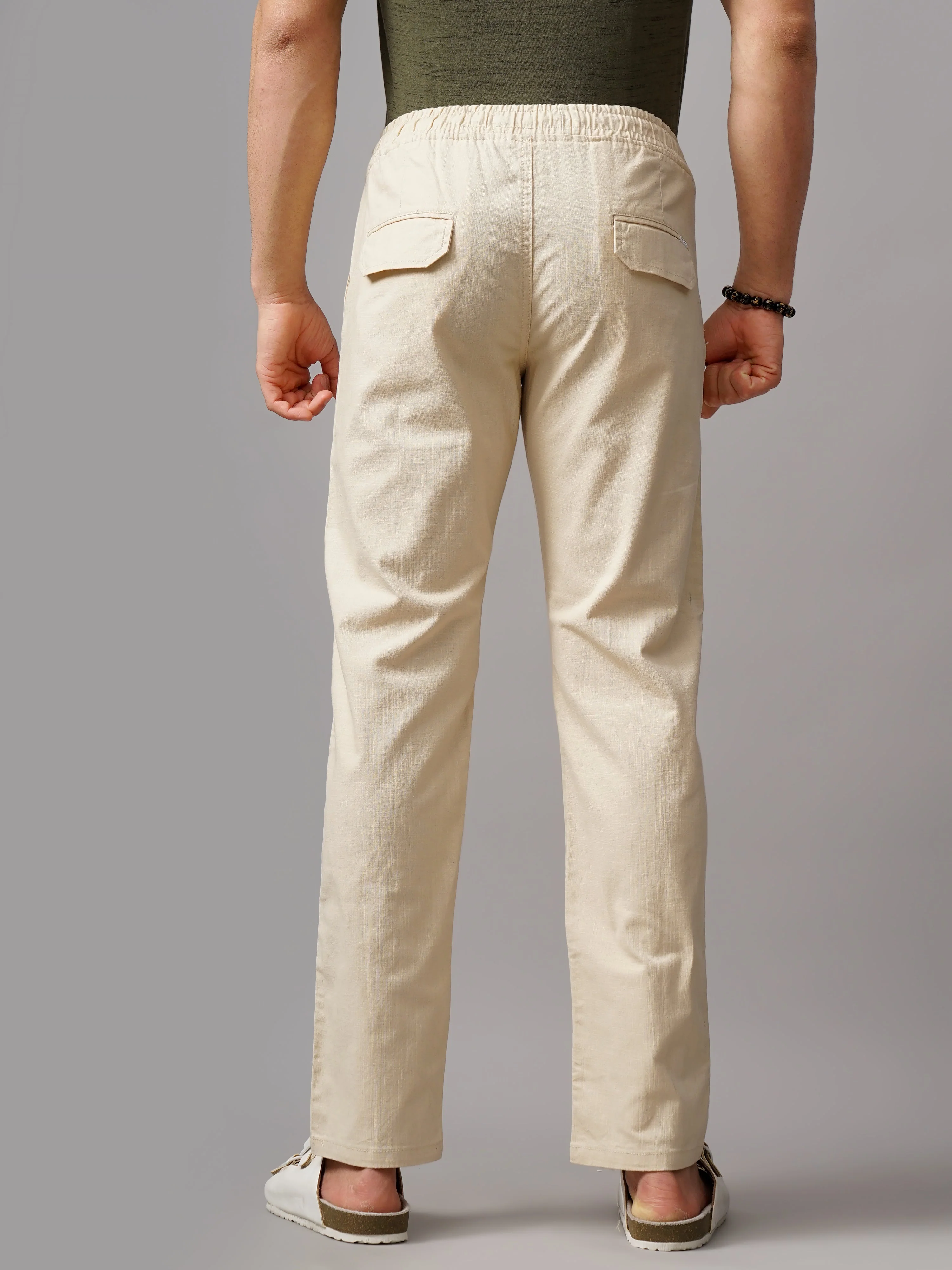 Men Linen Breeze Fit Beige Trouser - Image 2