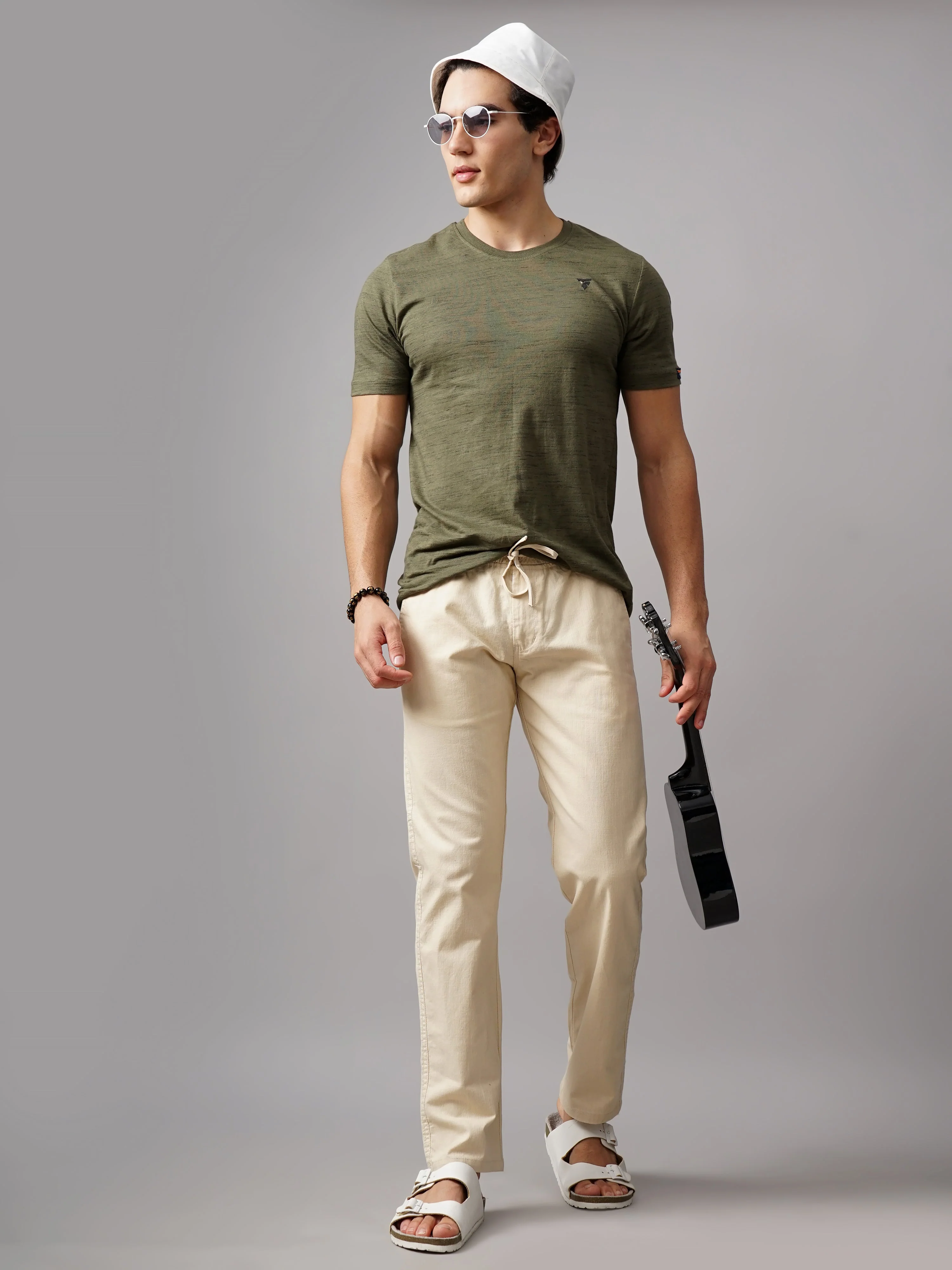 Men Linen Breeze Fit Beige Trouser - Image 5