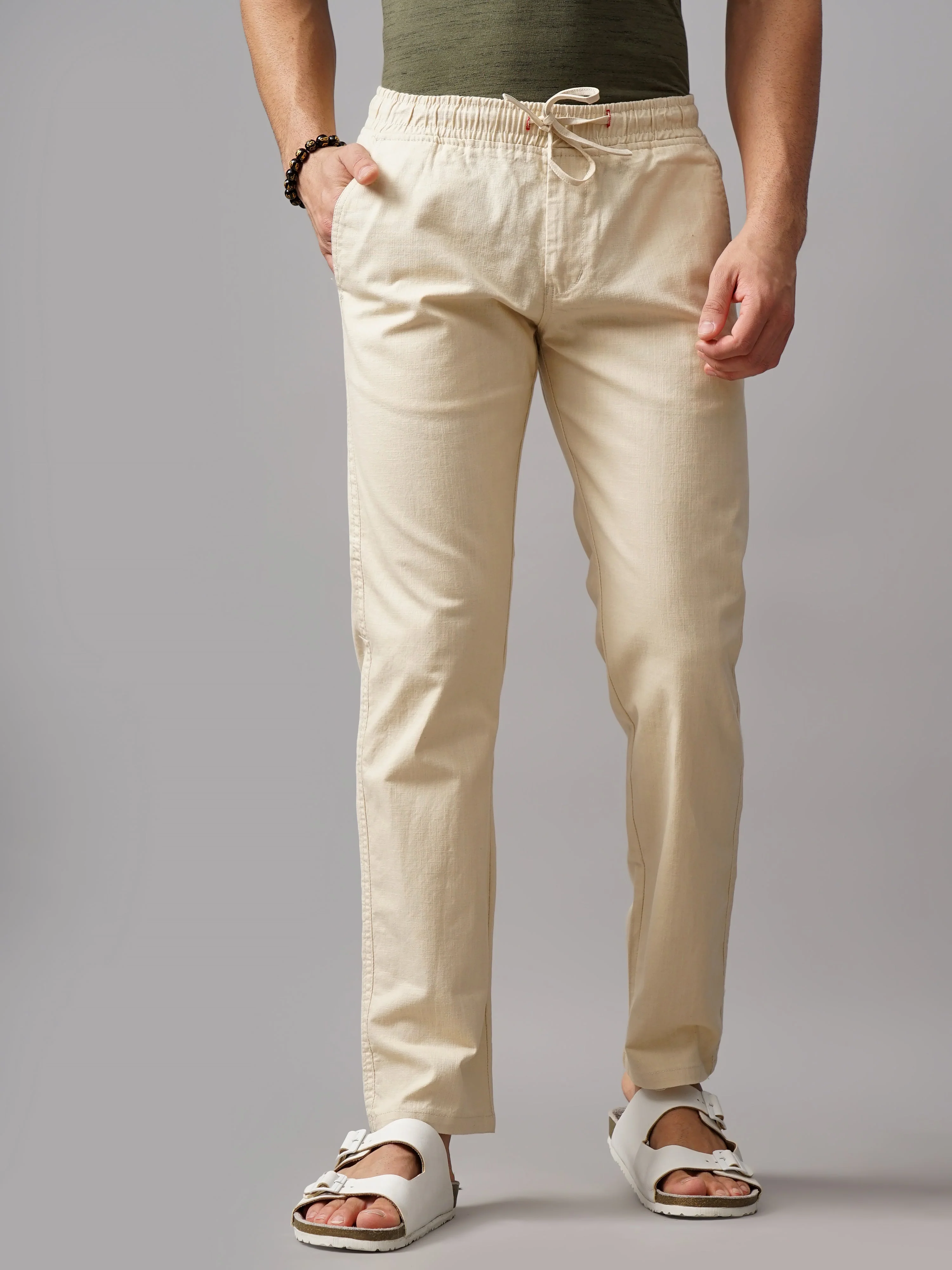 Men Linen Breeze Fit Beige Trouser - Image 6